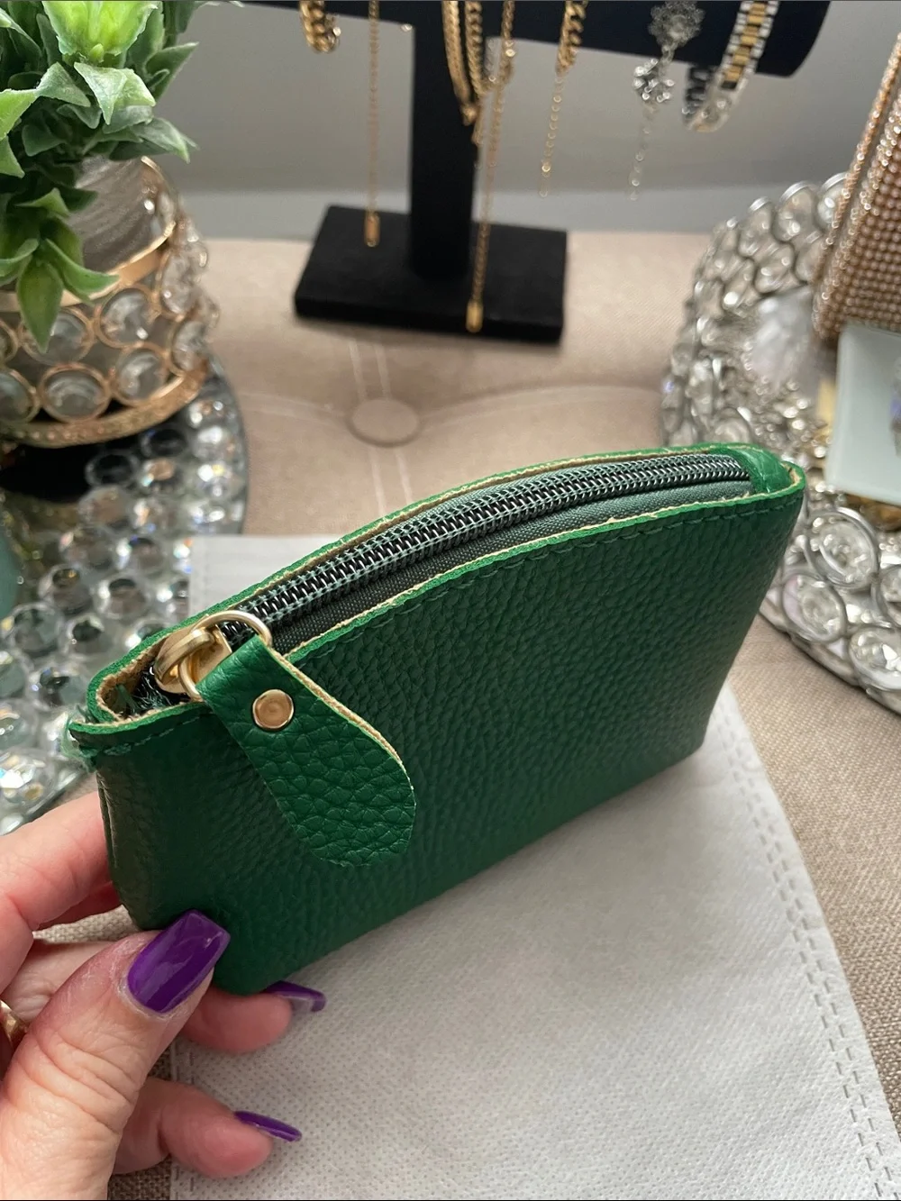 ✨Green Mini Zip Coin Card Pouch ✨NEW w/dustbag